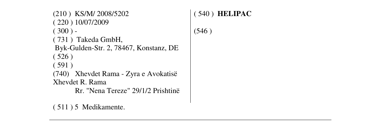 Zëri i markës HELIPAC në buletin