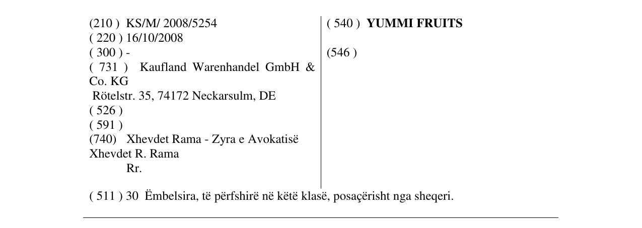 Zëri i markës YUMMI FRUITS në buletin