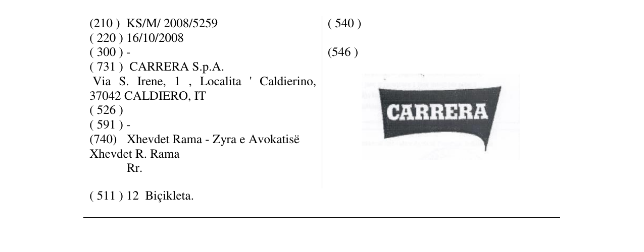Zëri i markës CARRERA në buletin