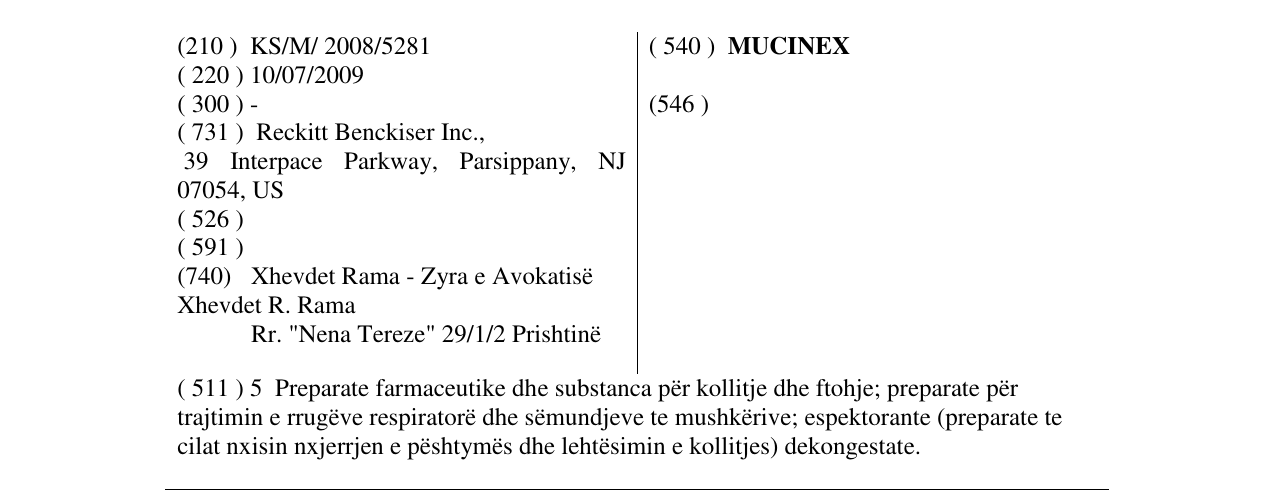 Zëri i markës MUCINEX në buletin