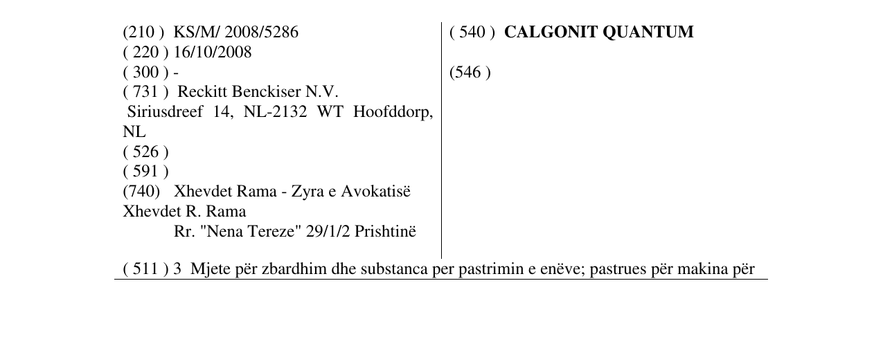 Zëri i markës CALGONIT QUANTUM në buletin