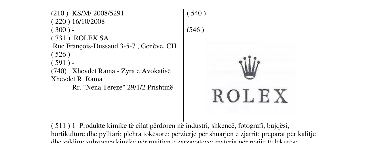 Zëri i markës ROLEX në buletin