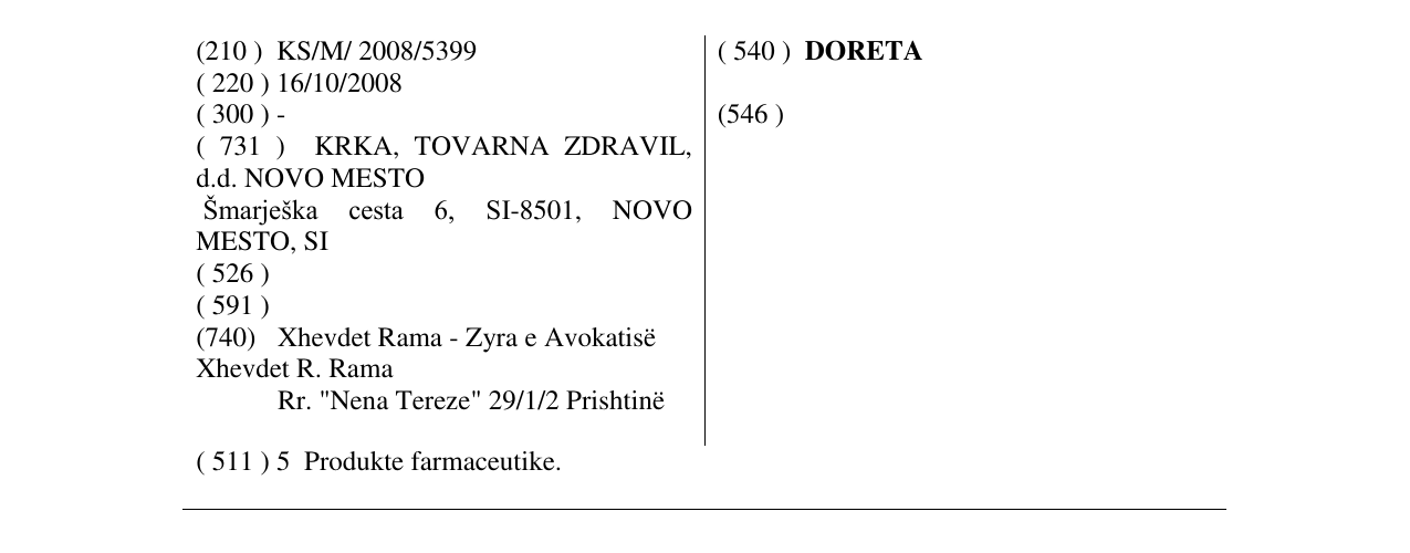 Zëri i markës DORETA në buletin