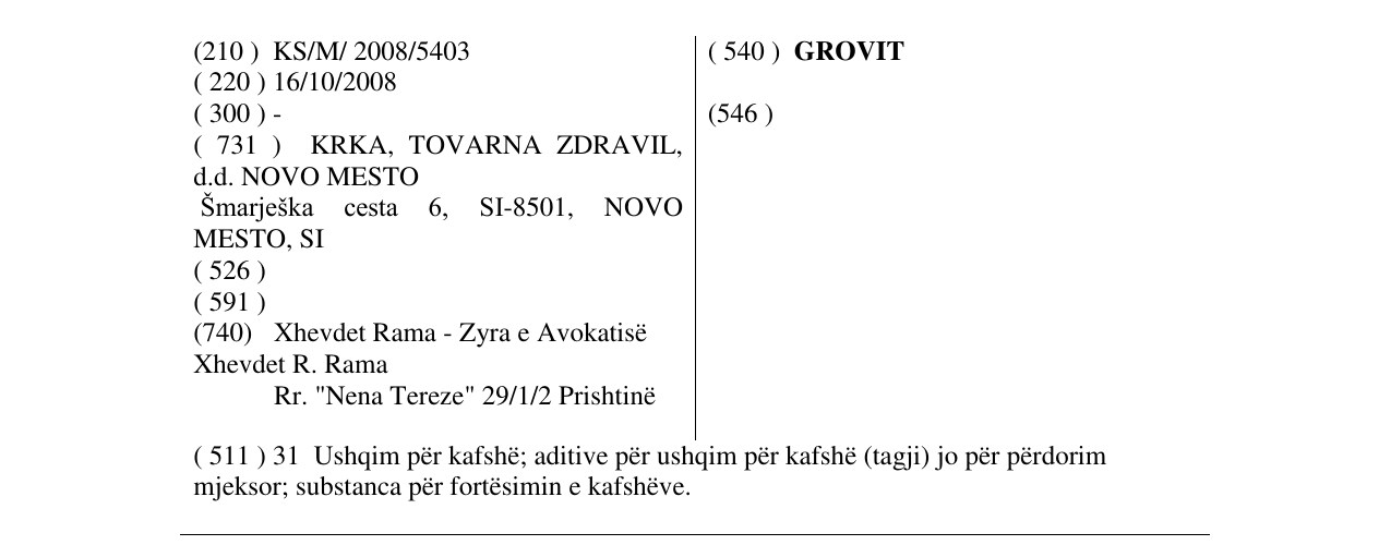 Zëri i markës GROVIT në buletin