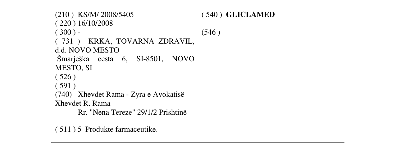 Zëri i markës GLICLAMED në buletin