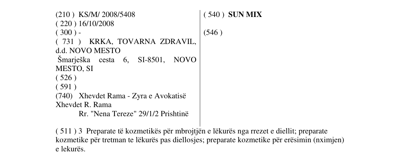 Zëri i markës SUN MIX në buletin