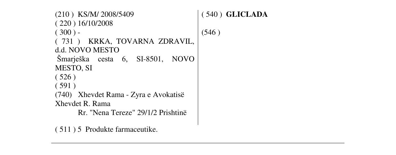 Zëri i markës GLICLADA në buletin