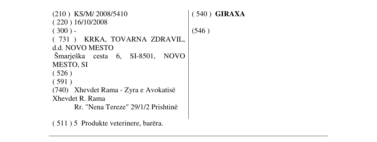 Zëri i markës GIRAXA në buletin