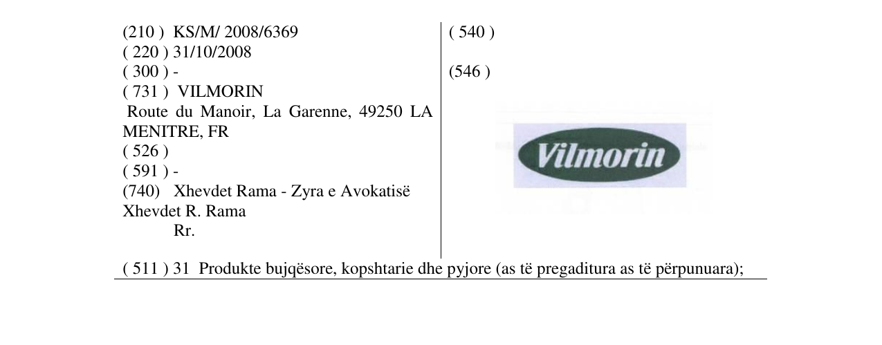Zëri i markës VILMORIN në buletin