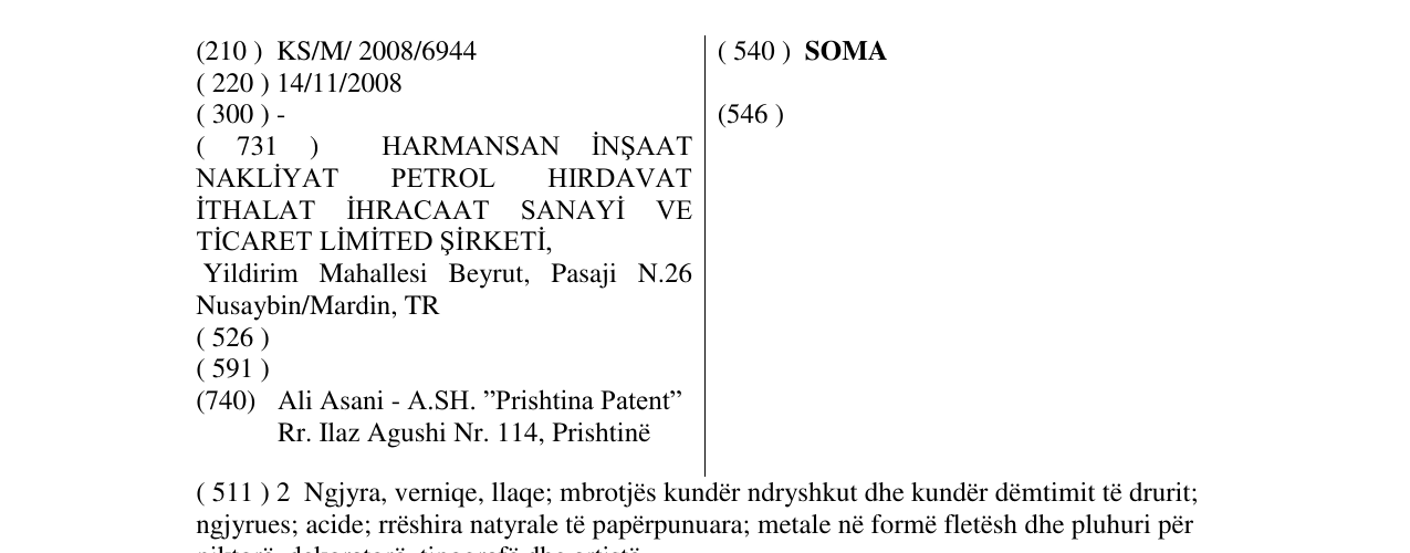 Zëri i markës SOMA në buletin