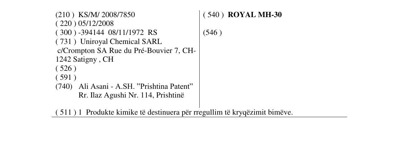 Zëri i markës ROYAL MH-30 në buletin
