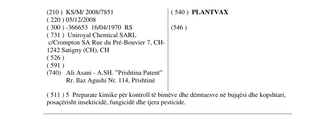 Zëri i markës PLANTVAX në buletin