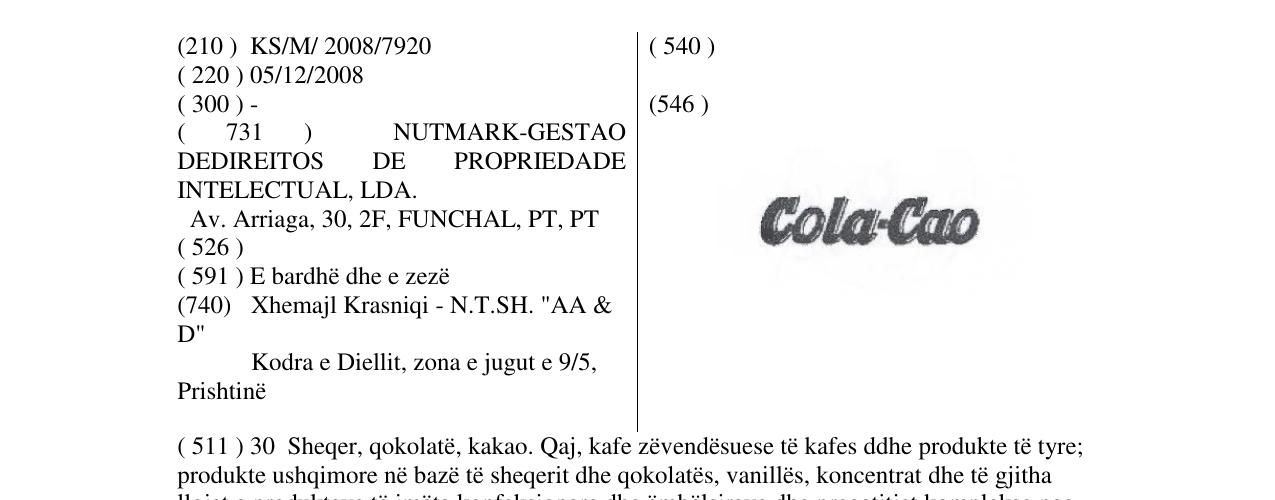 Zëri i markës Cola-Cao në buletin