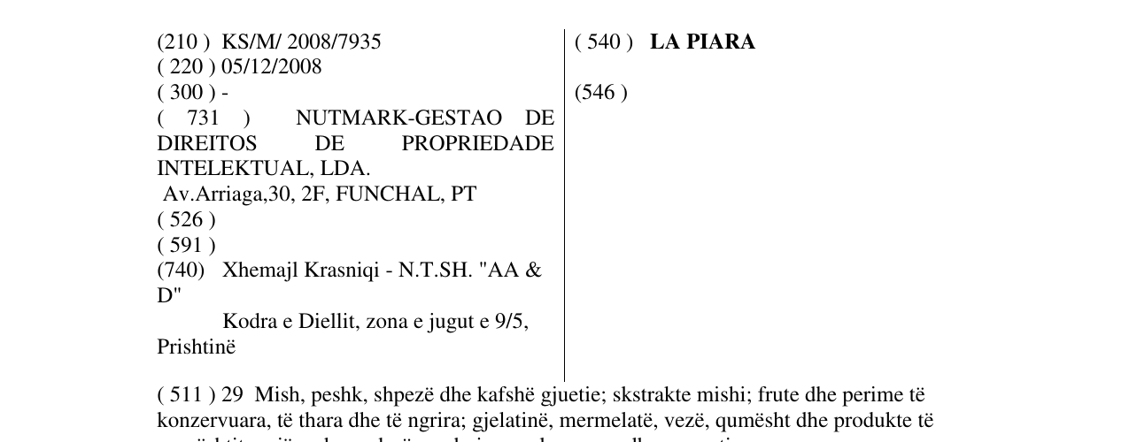 Zëri i markës LA PIARA në buletin