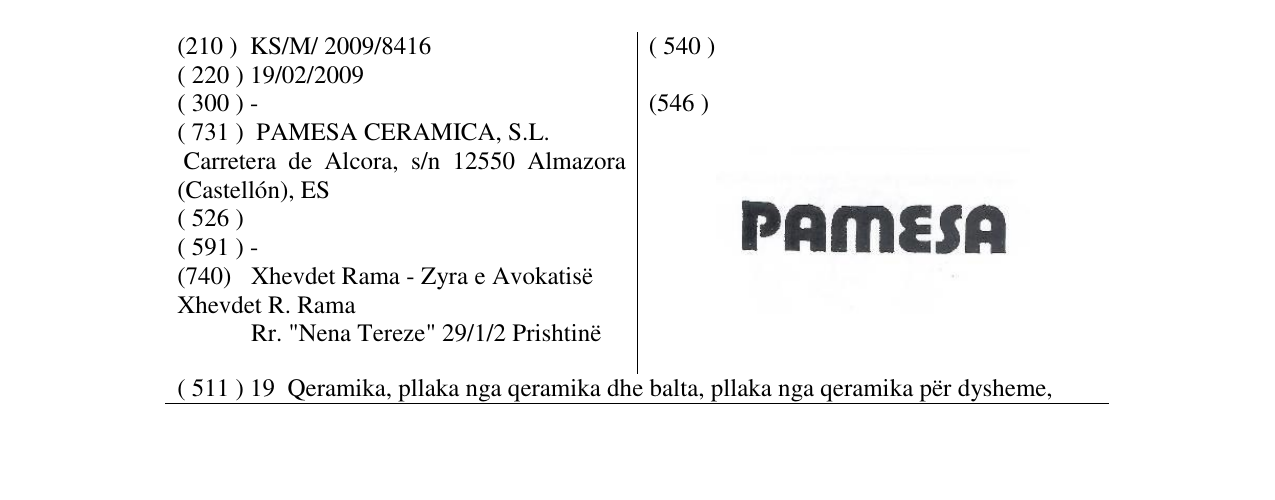 Zëri i markës PAMESA në buletin