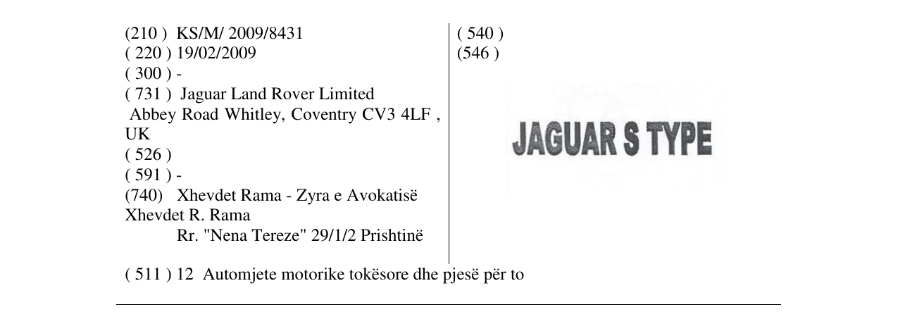 Zëri i markës JAGUAR S TYPE në buletin