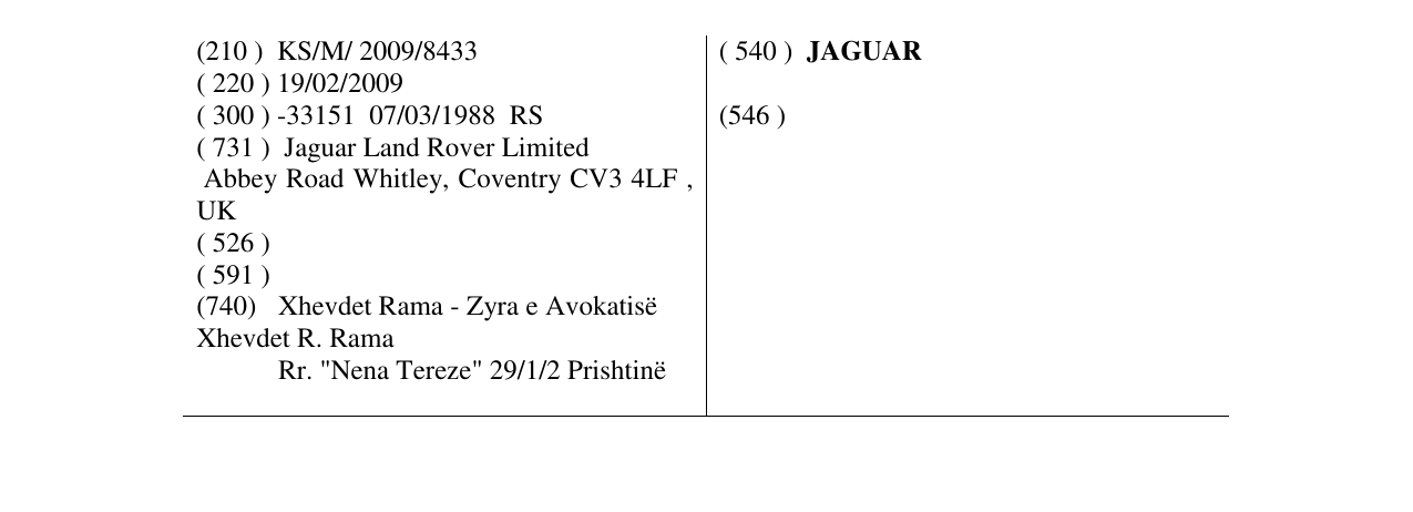 Zëri i markës JAGUAR në buletin