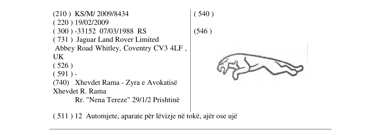 Zëri i markës LEAPING JAGUAR DEVICE në buletin