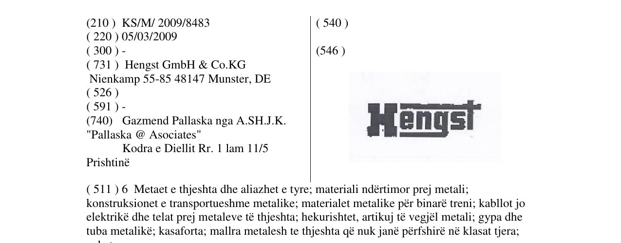 Zëri i markës Hengst në buletin