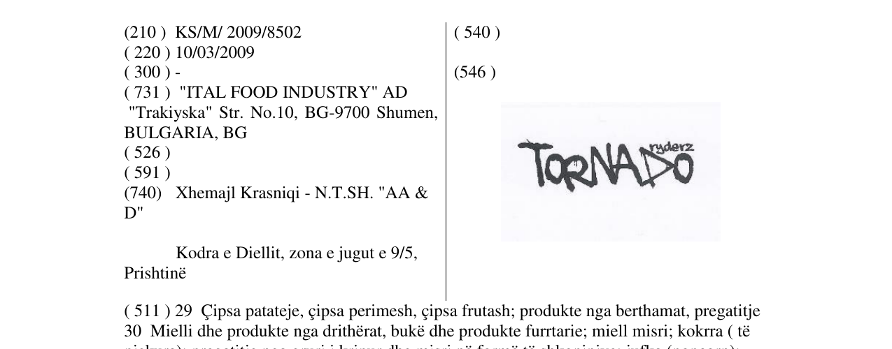 Zëri i markës TORNADO ryderz në buletin