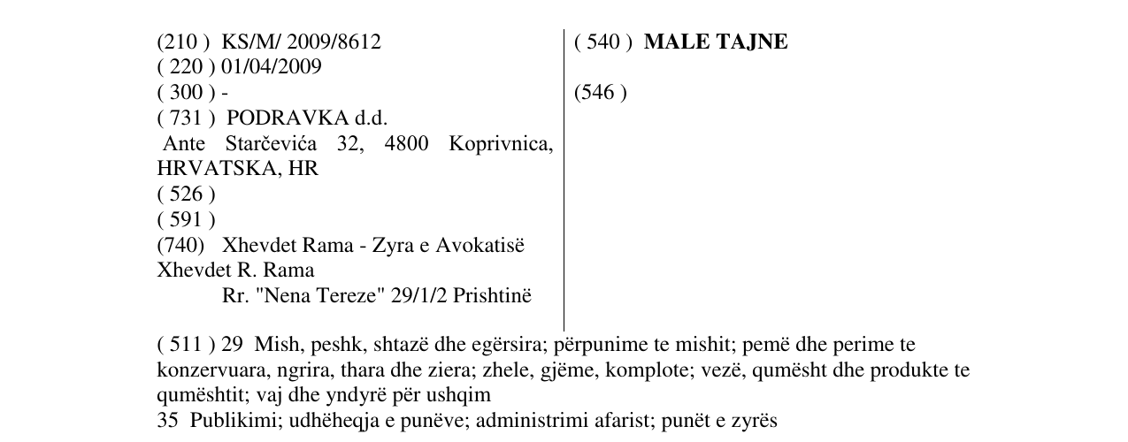 Zëri i markës MALE TAJNE në buletin