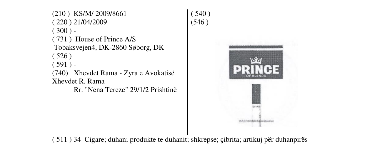 Zëri i markës PRINCE OF BLENDS në buletin