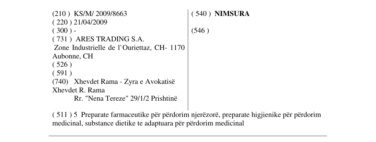 Zëri i markës NIMSURA në buletin
