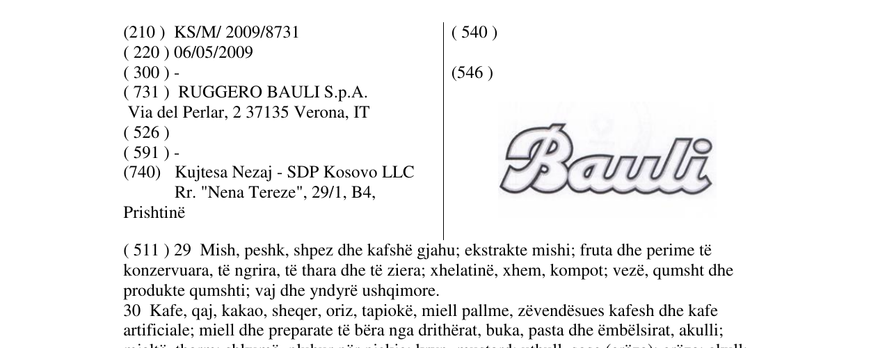 Zëri i markës Bauli në buletin