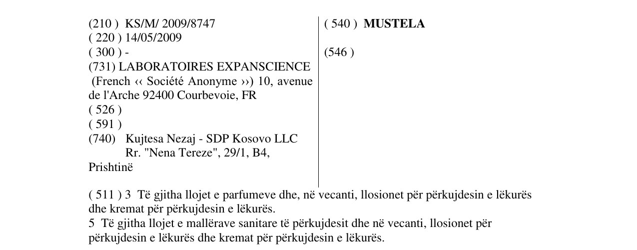 Zëri i markës MUSTELA në buletin