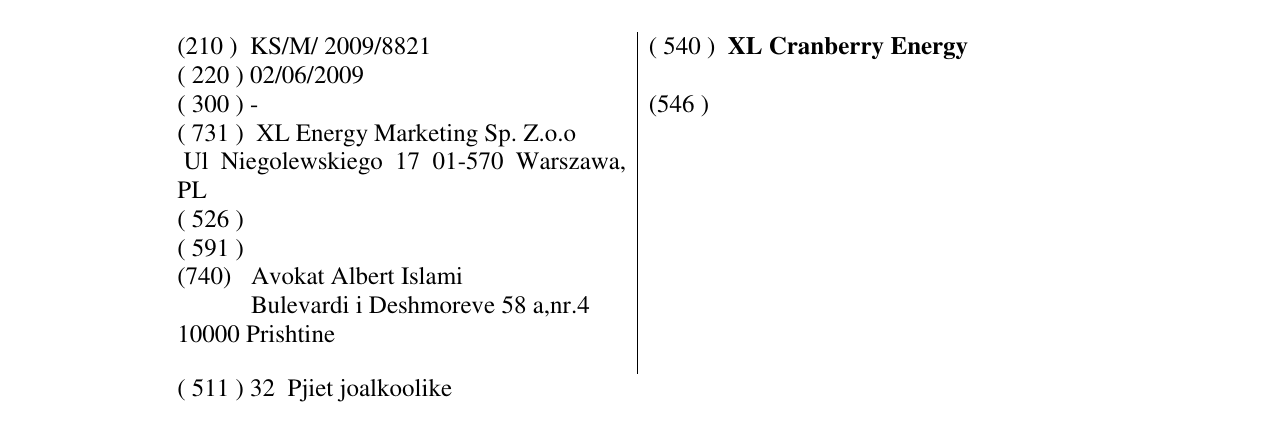 Zëri i markës XL Cranberry Energy në buletin