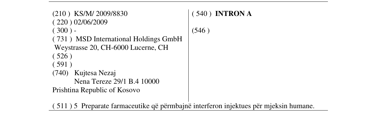 Zëri i markës INTRON A në buletin