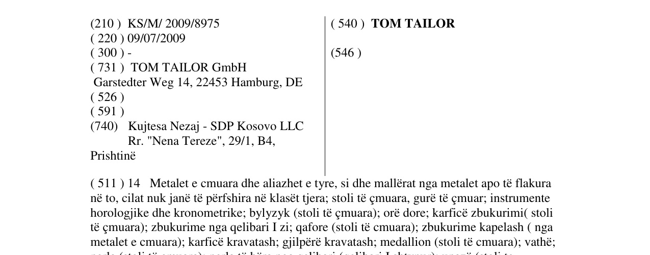 Zëri i markës TOM TAILOR në buletin