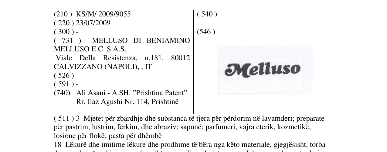 Zëri i markës Melluso në buletin