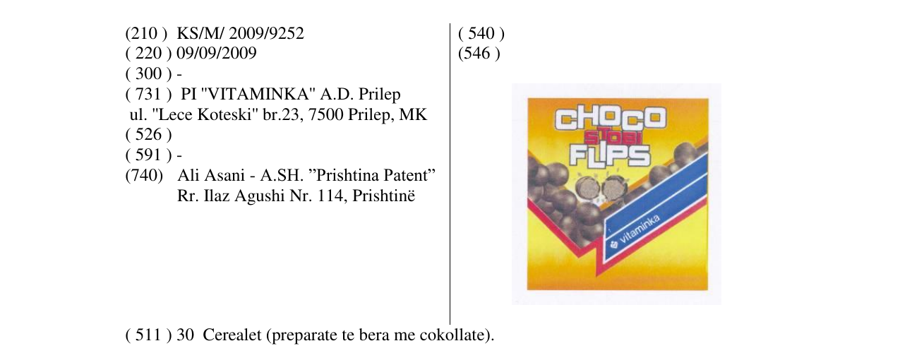 Zëri i markës CHOCO STOBI FLIPS në buletin