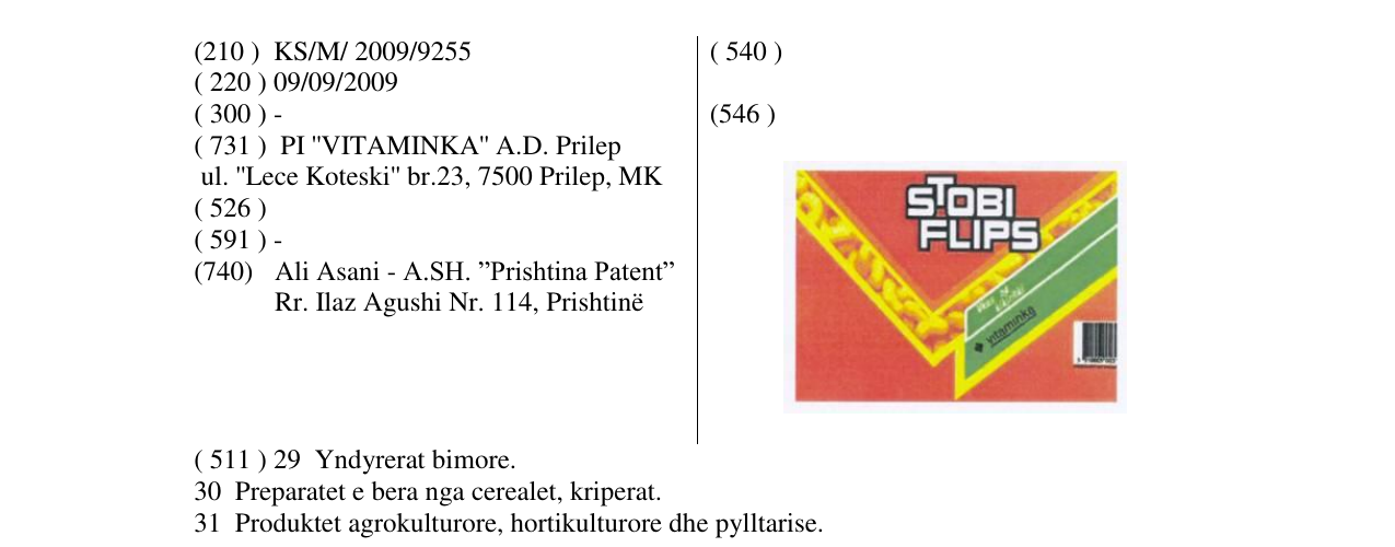 Zëri i markës STOBI FLIPS në buletin