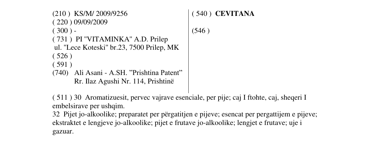 Zëri i markës CEVITANA në buletin