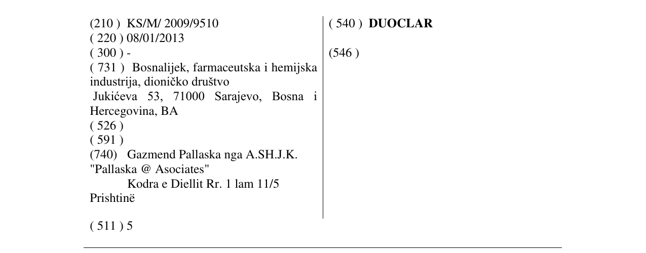 Zëri i markës DUOCLAR në buletin