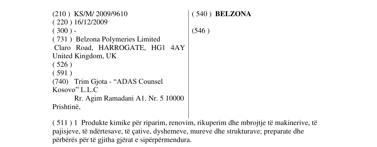 Zëri i markës BELZONA në buletin