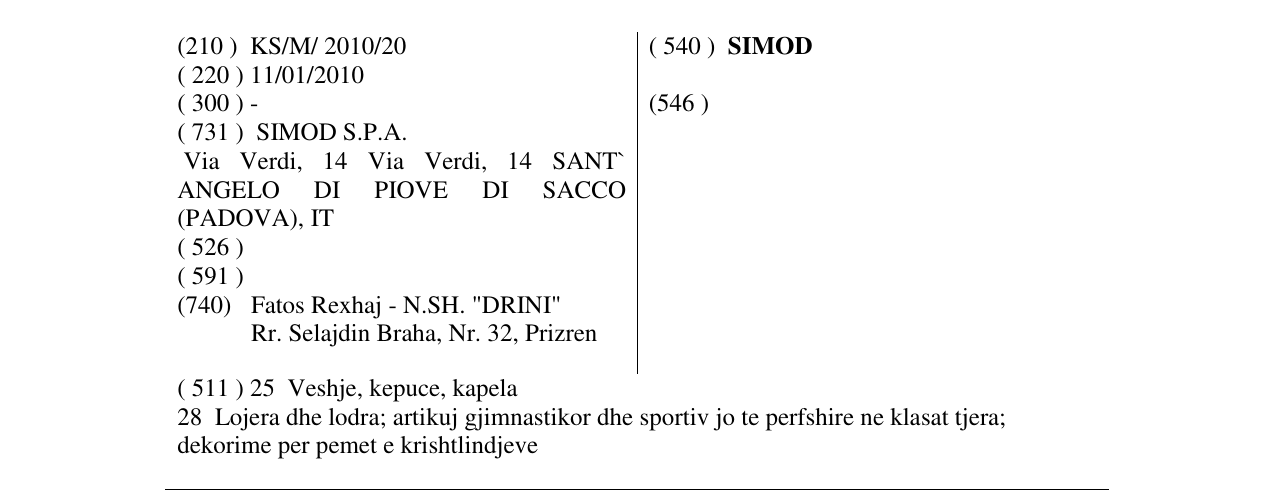 Zëri i markës SIMOD në buletin