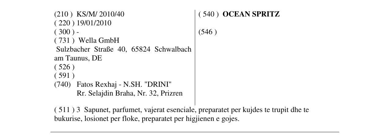 Zëri i markës OCEAN SPRITZ në buletin