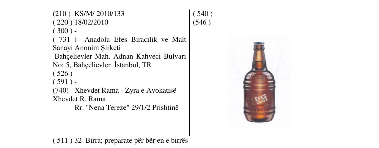 Zëri i markës EFES DRAFT në buletin