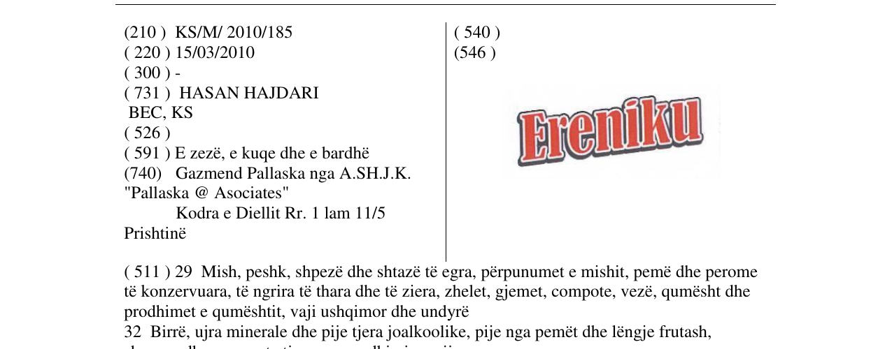 Zëri i markës Ereniku në buletin