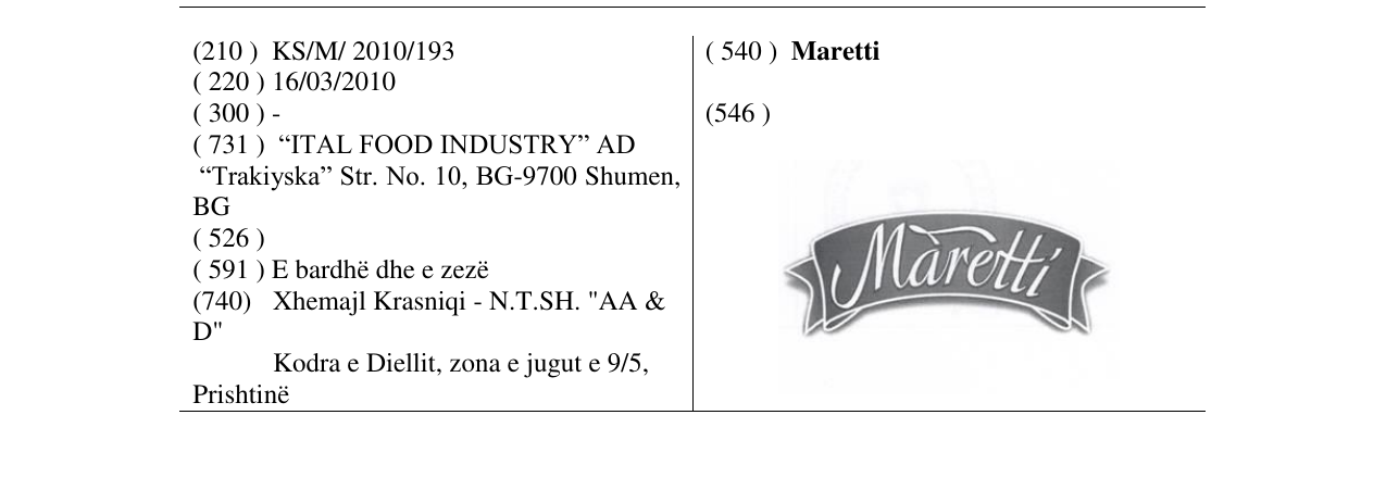 Zëri i markës Maretti në buletin