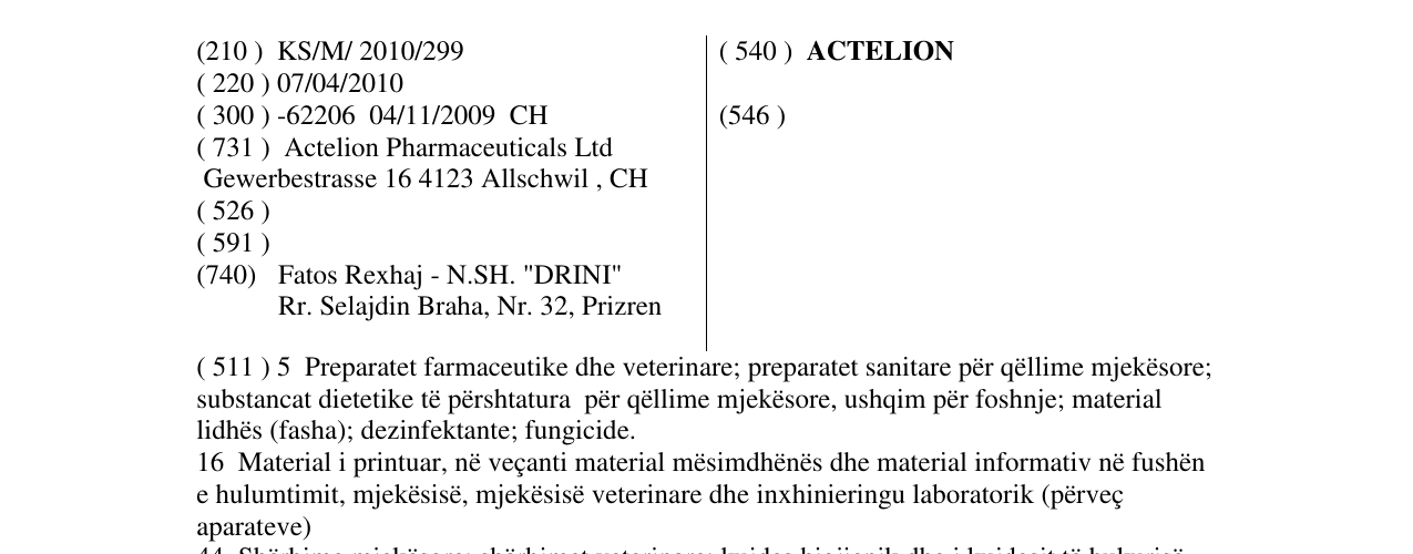 Zëri i markës ACTELION në buletin