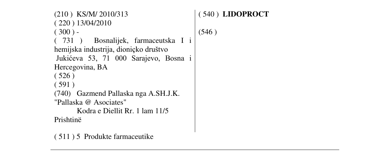 Zëri i markës LIDOPROCT në buletin