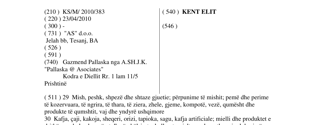 Zëri i markës KENT ELIT në buletin