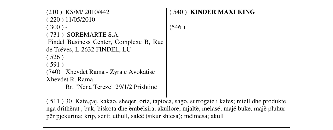 Zëri i markës KINDER MAXI KING në buletin