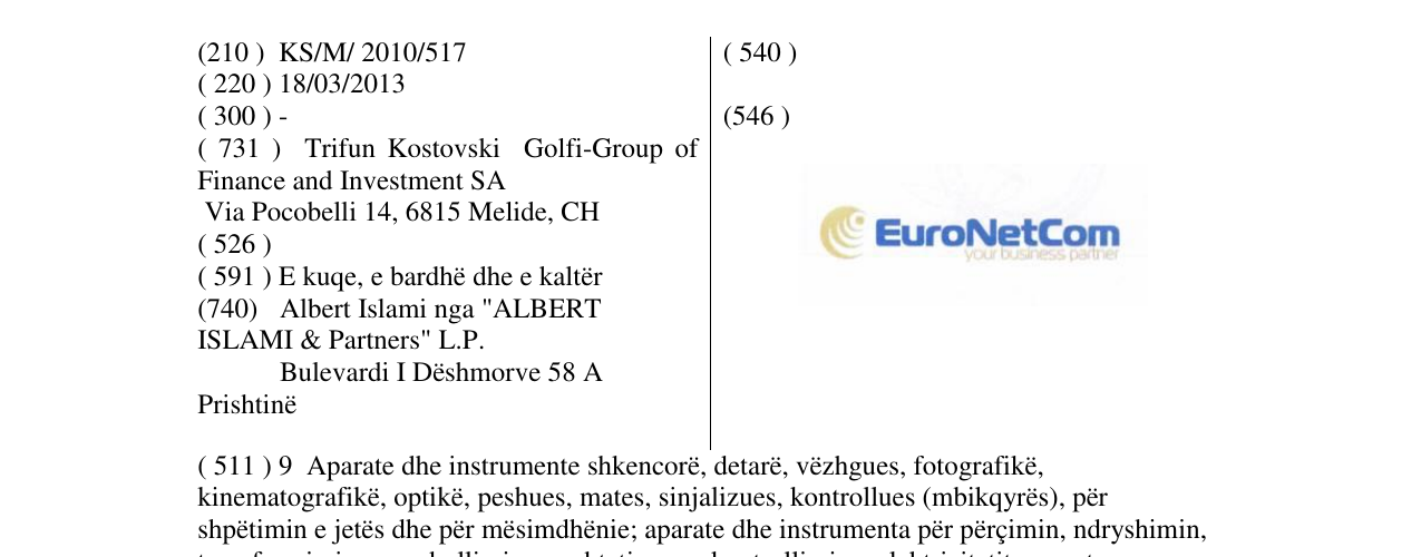 Zëri i markës EuroNetCom në buletin