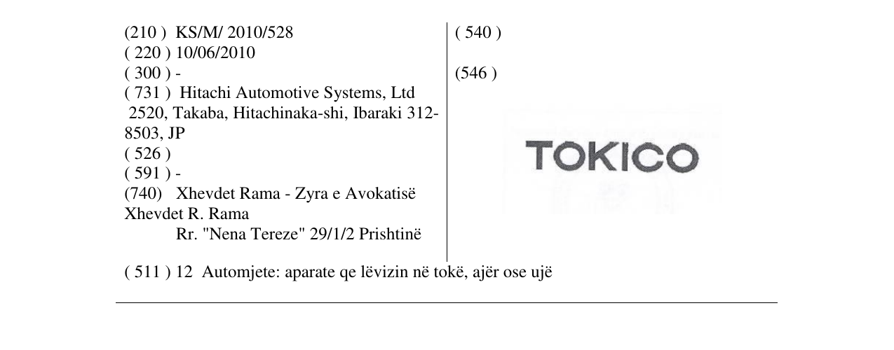 Zëri i markës TOKICO në buletin