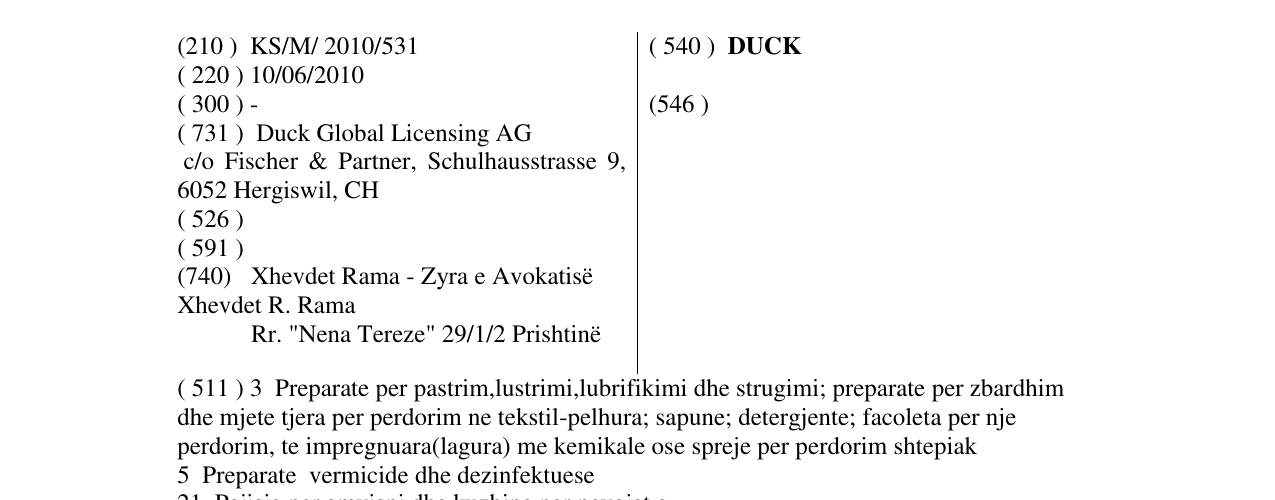 Zëri i markës DUCK në buletin